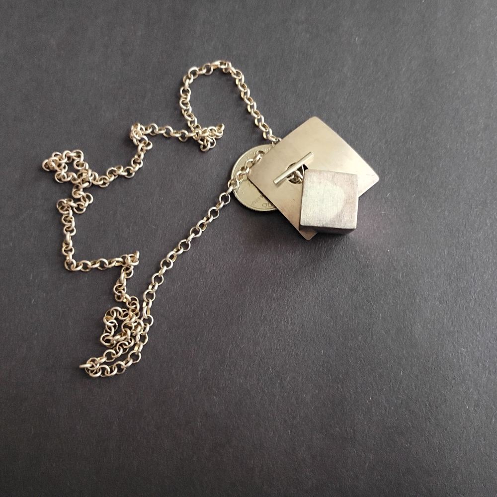 Chic Silver Square Pendant Necklace
